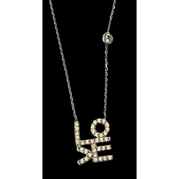 Turkey Jewelry - Sterling Silver LOVE Pendant Necklace With Rhinestone Accents & Adjustable Chain